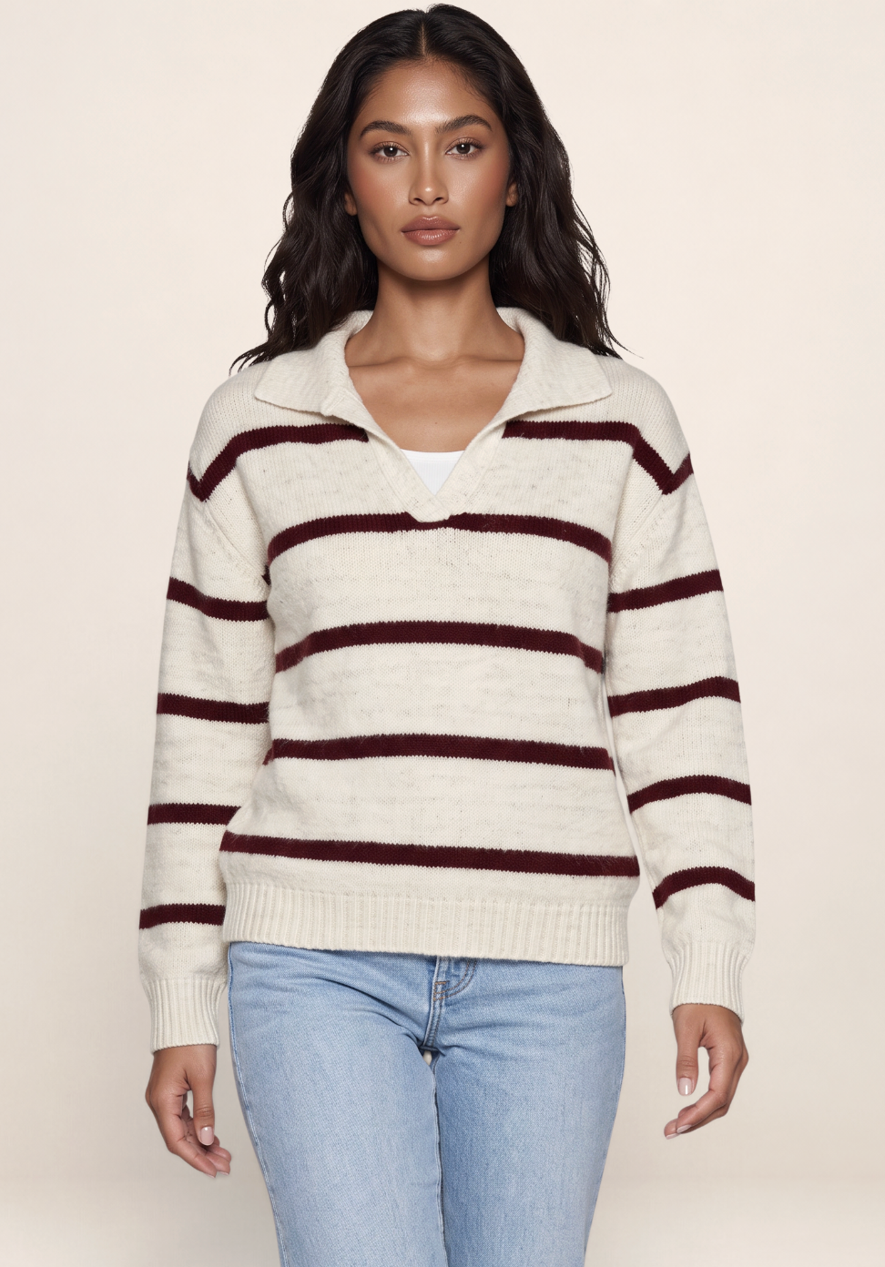 Pull Rayé Col Polo Femme Océane