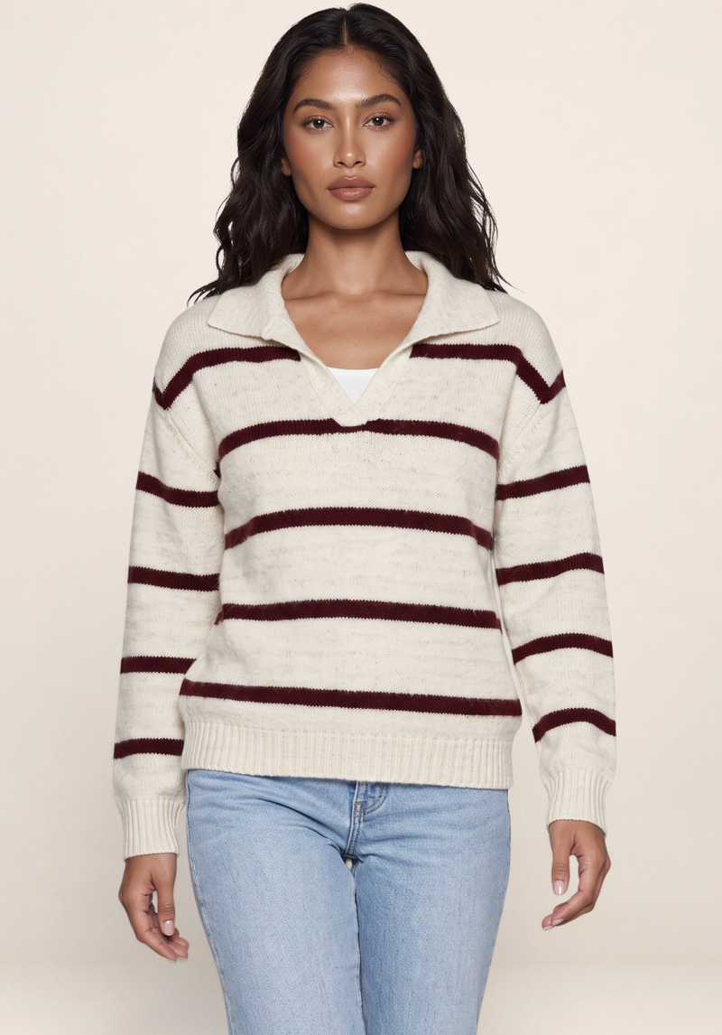 Pull Rayé Col Polo Femme Océane
