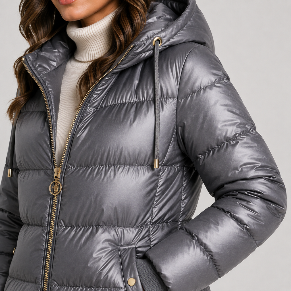 Doudoune Longue Brillante à Capuche Femme Chloé
