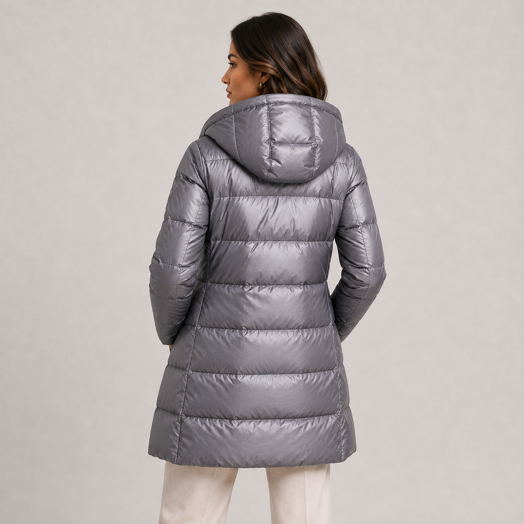 Doudoune Longue Brillante à Capuche Femme Chloé