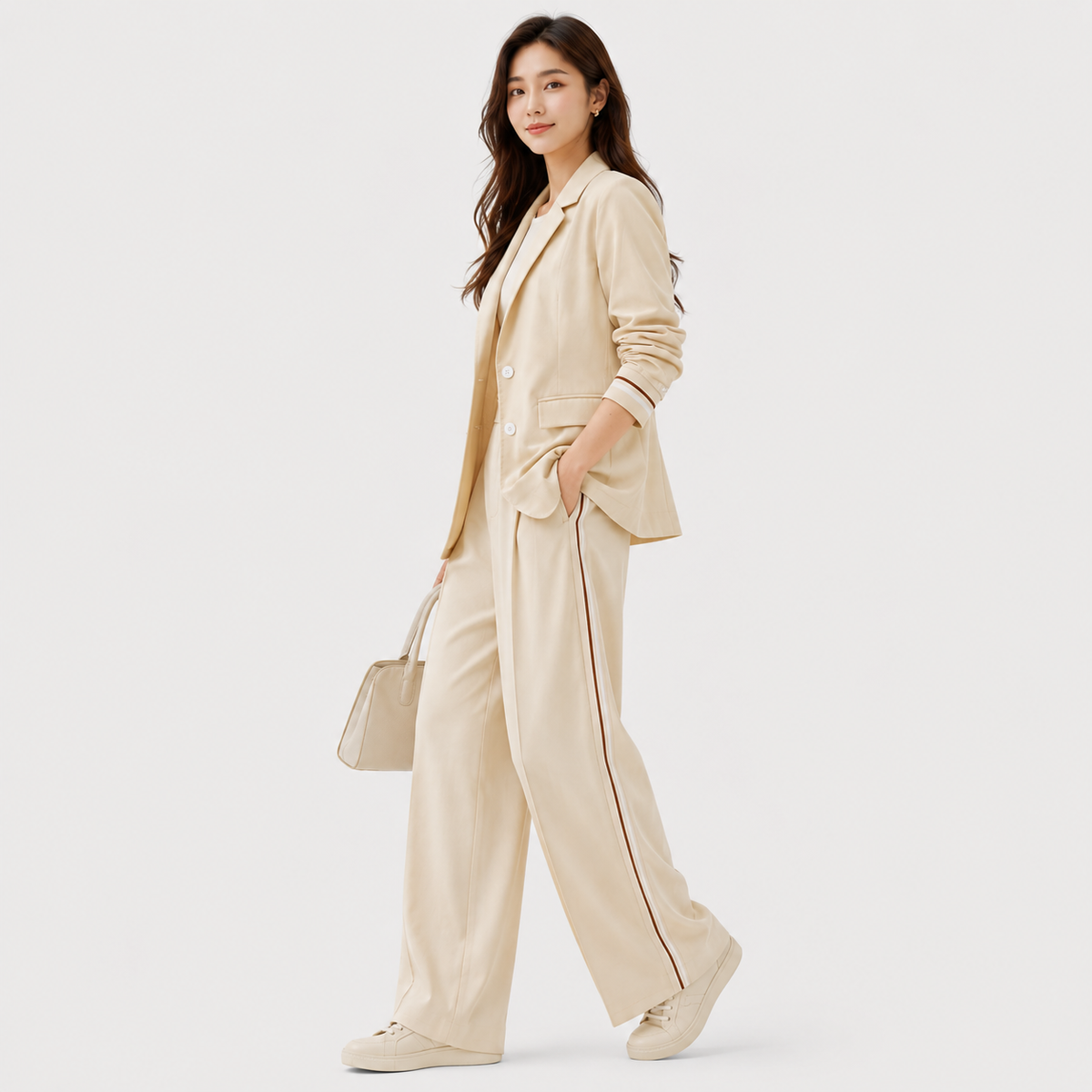 Tailleur Pantalon Beige Femme Hélène