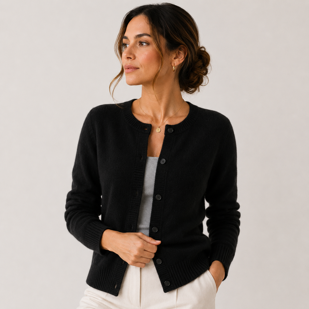 Gilet Court Col Rond en Maille Femme Iris