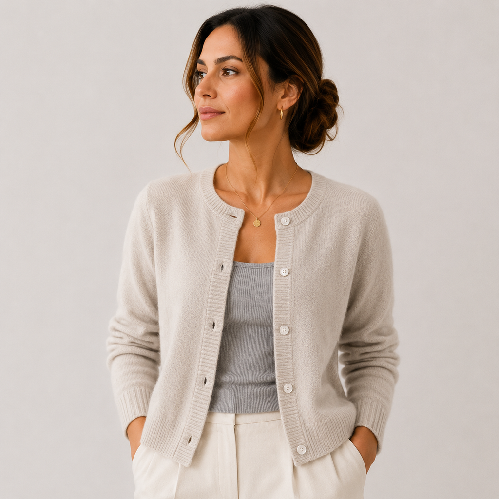 Gilet Court Col Rond en Maille Femme Iris