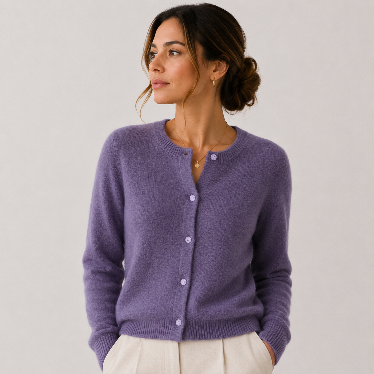 Gilet Court Col Rond en Maille Femme Iris