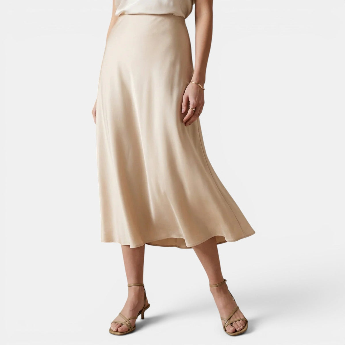 Jupe Satinée Midi Taille Haute Femme Céline