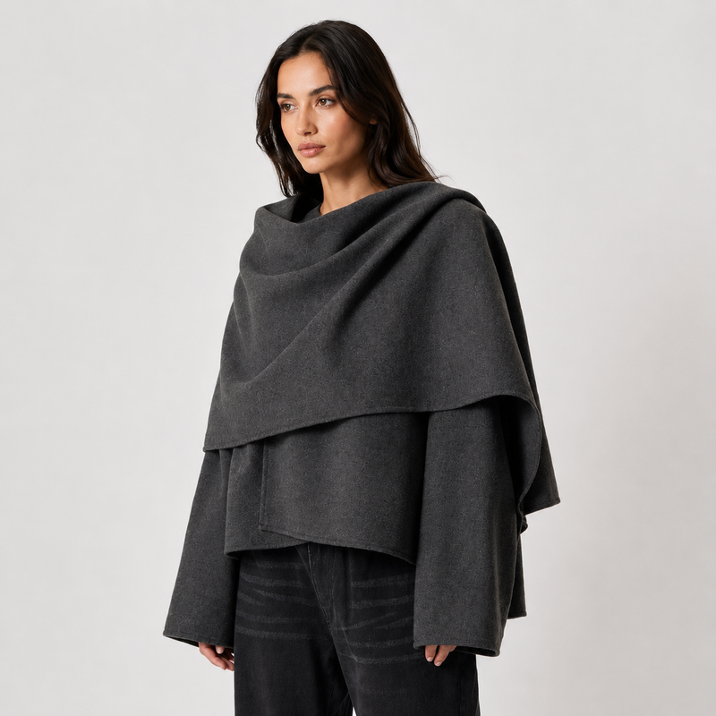Poncho en Maille avec Écharpe Femme Apolline