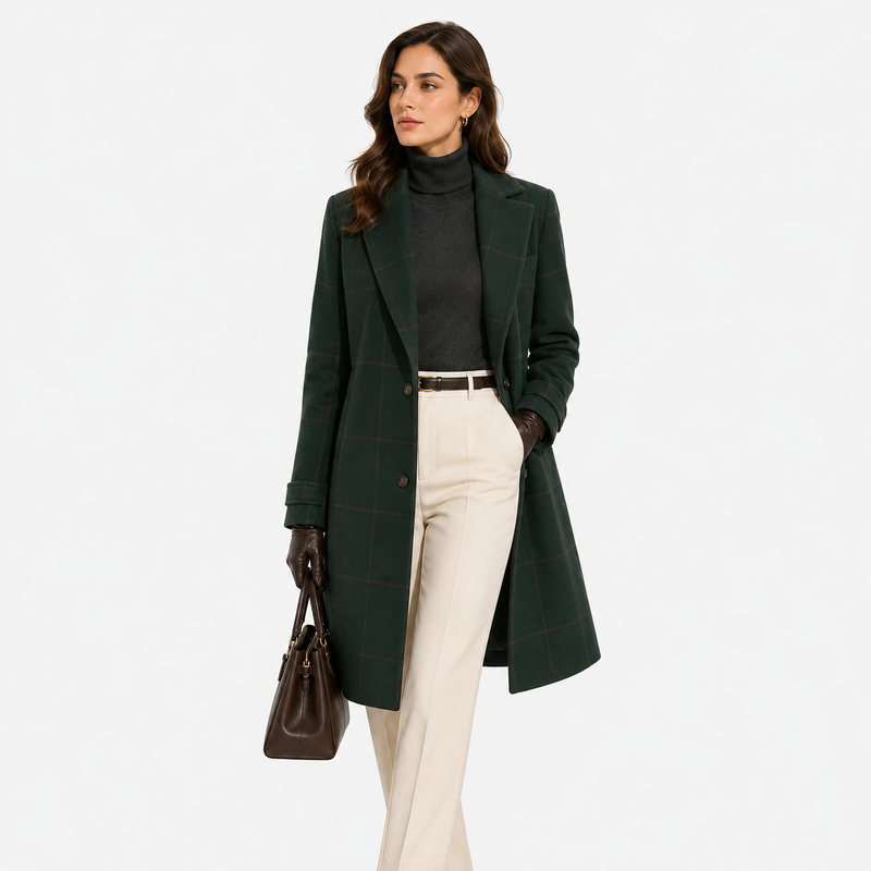 Manteau Long à Carreaux Femme Eugénie