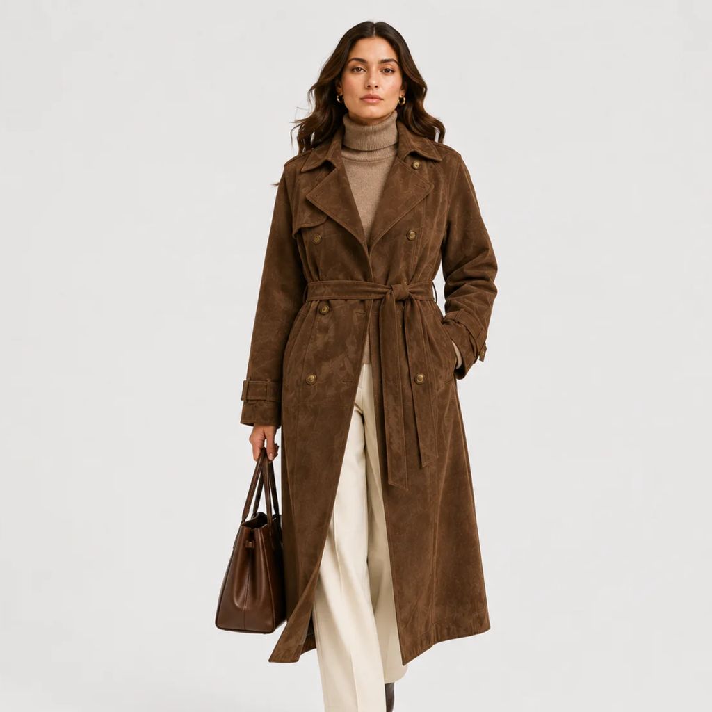 Trench Long en Suédine Ceinturé Femme Juliette