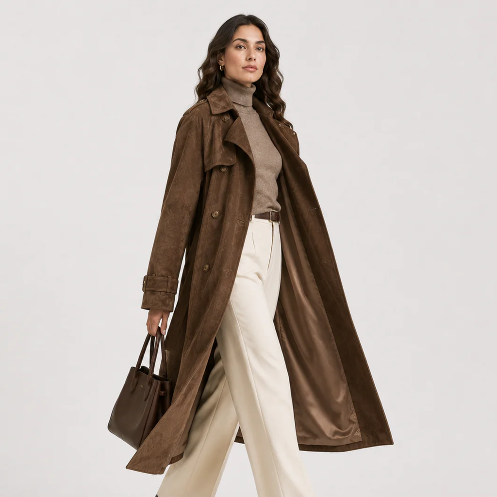 Trench Long en Suédine Ceinturé Femme Juliette