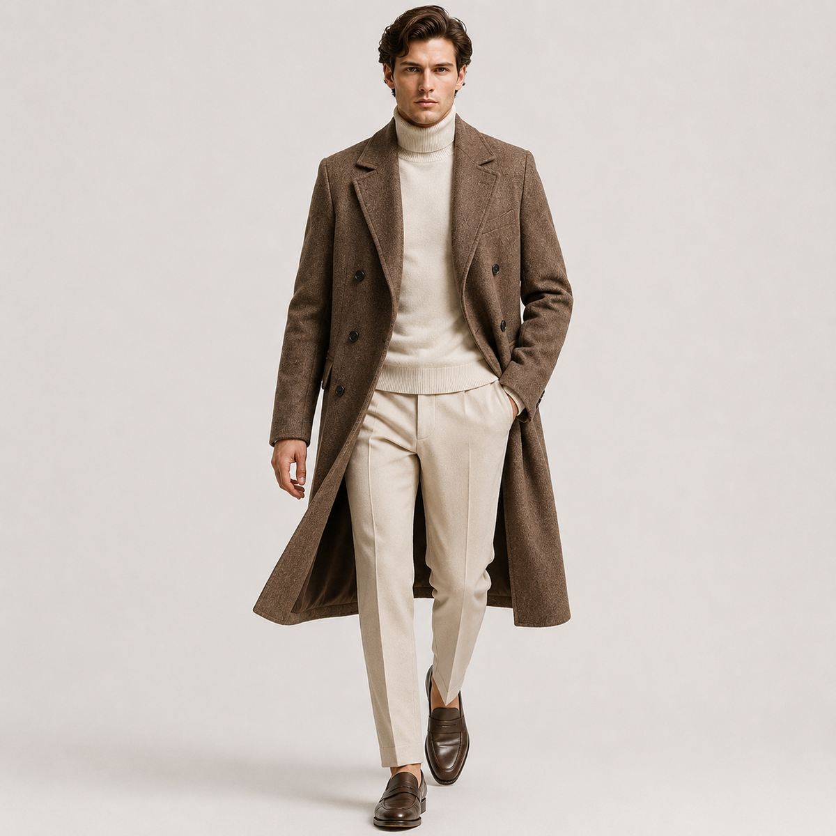Manteau Long Croisé Effet Laine Homme Édouard