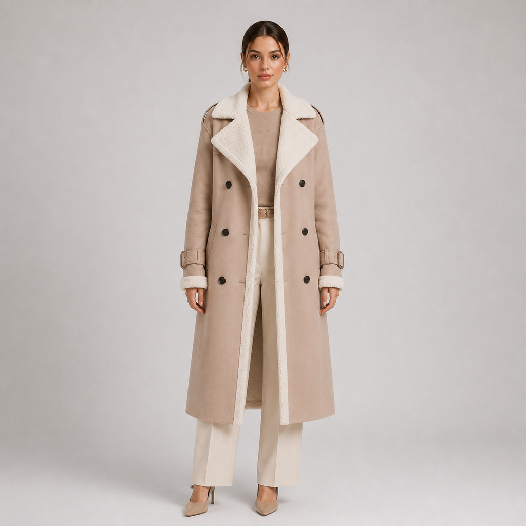 Manteau Long Col Fausse Fourrure Femme Marion