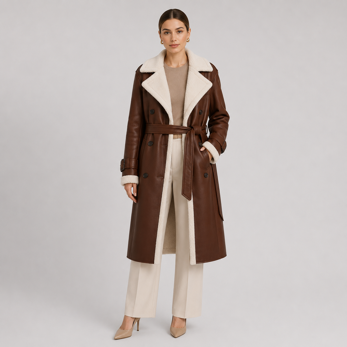 Manteau Long Col Fausse Fourrure Femme Marion