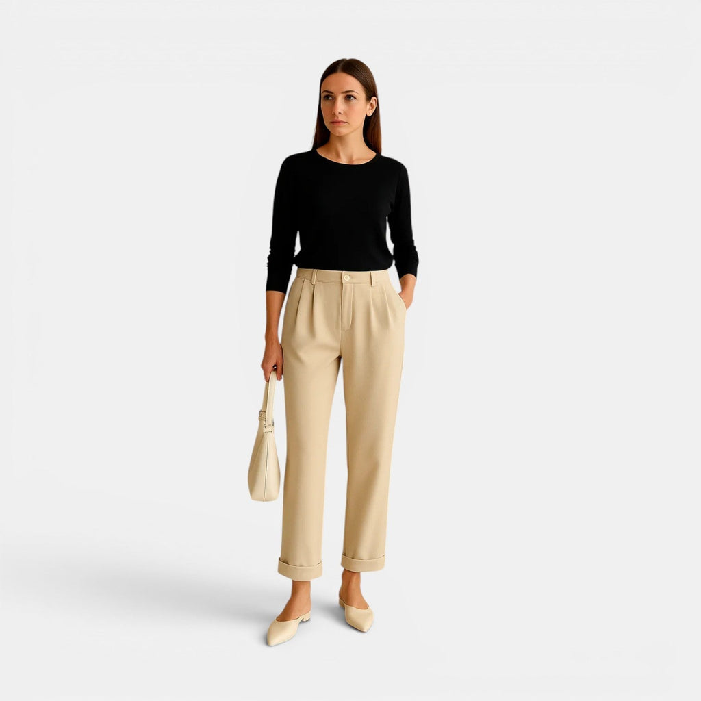 Pantalon à Pinces Taille Haute en Lin Mélangé Femme Joséphine