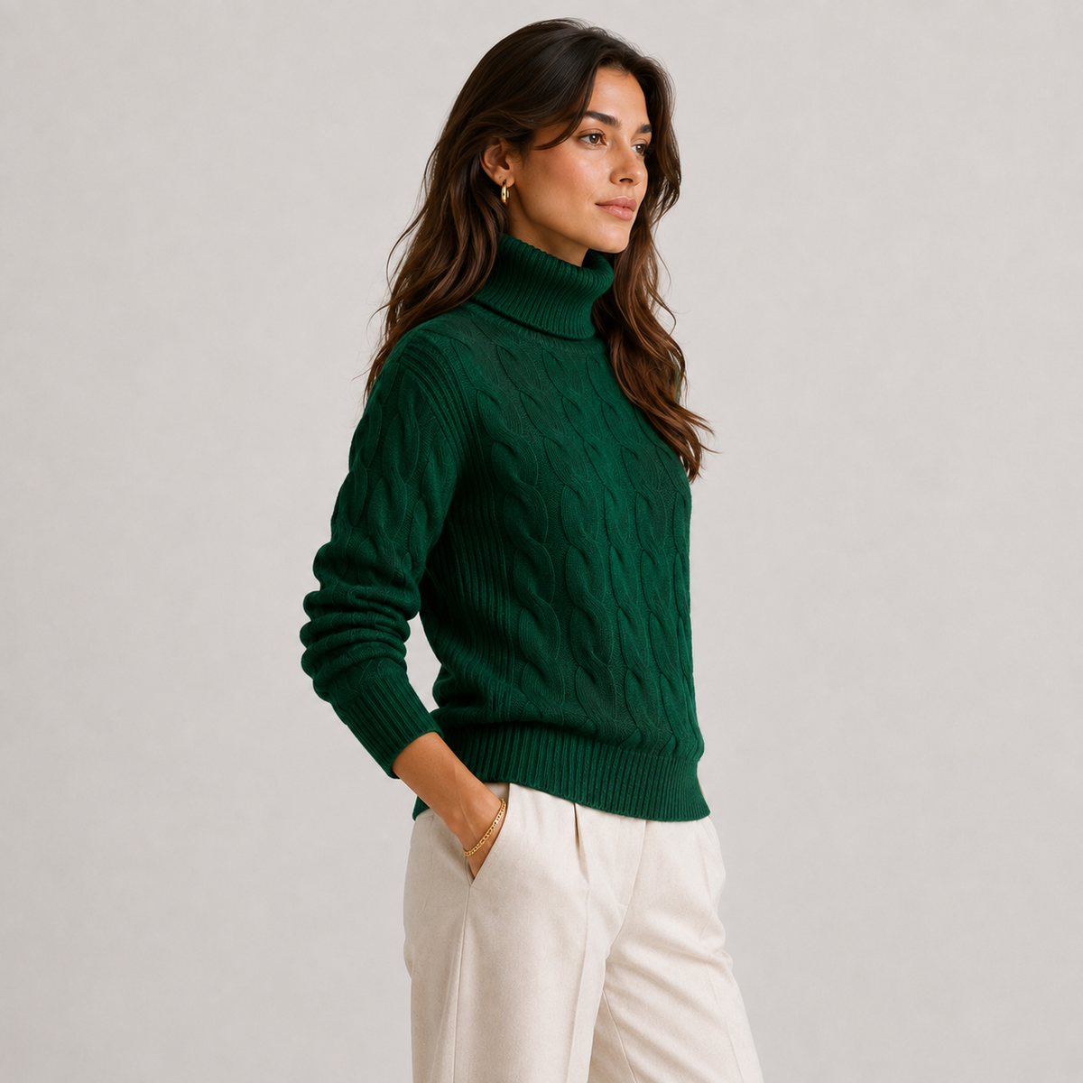 Pull Col Roulé Torsadé Doux en Maille Femme Clémence