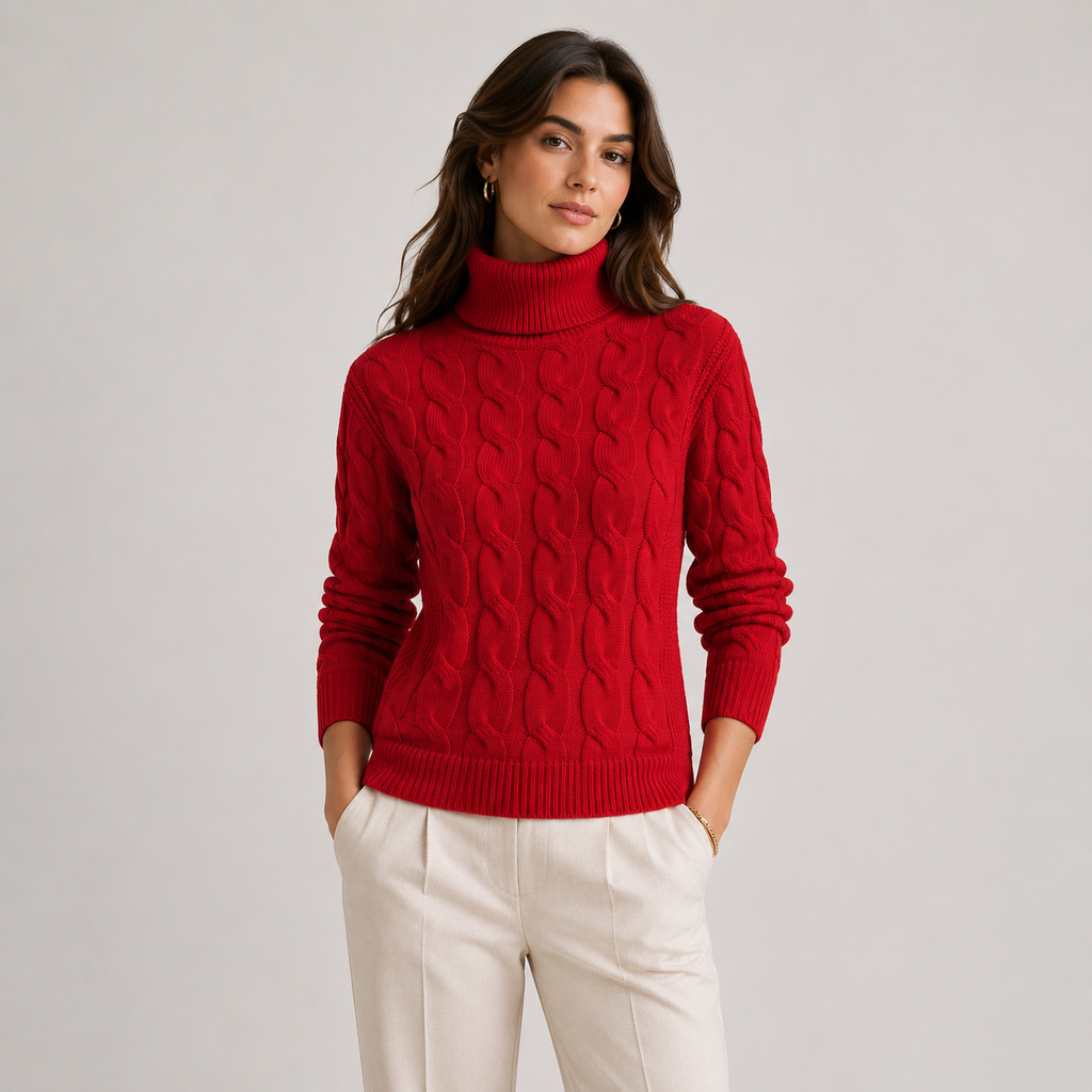 Pull Col Roulé Torsadé Doux en Maille Femme Clémence