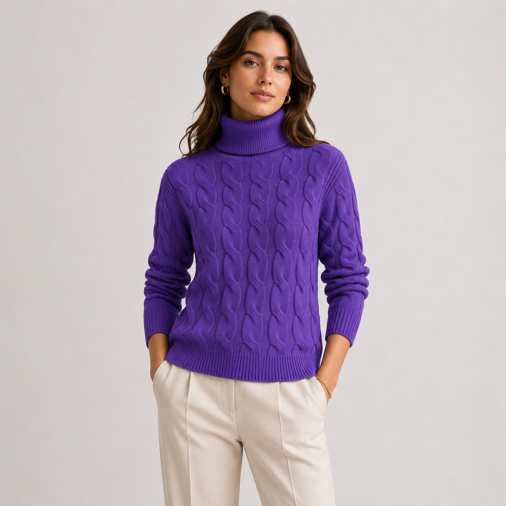 Pull Col Roulé Torsadé Doux en Maille Femme Clémence