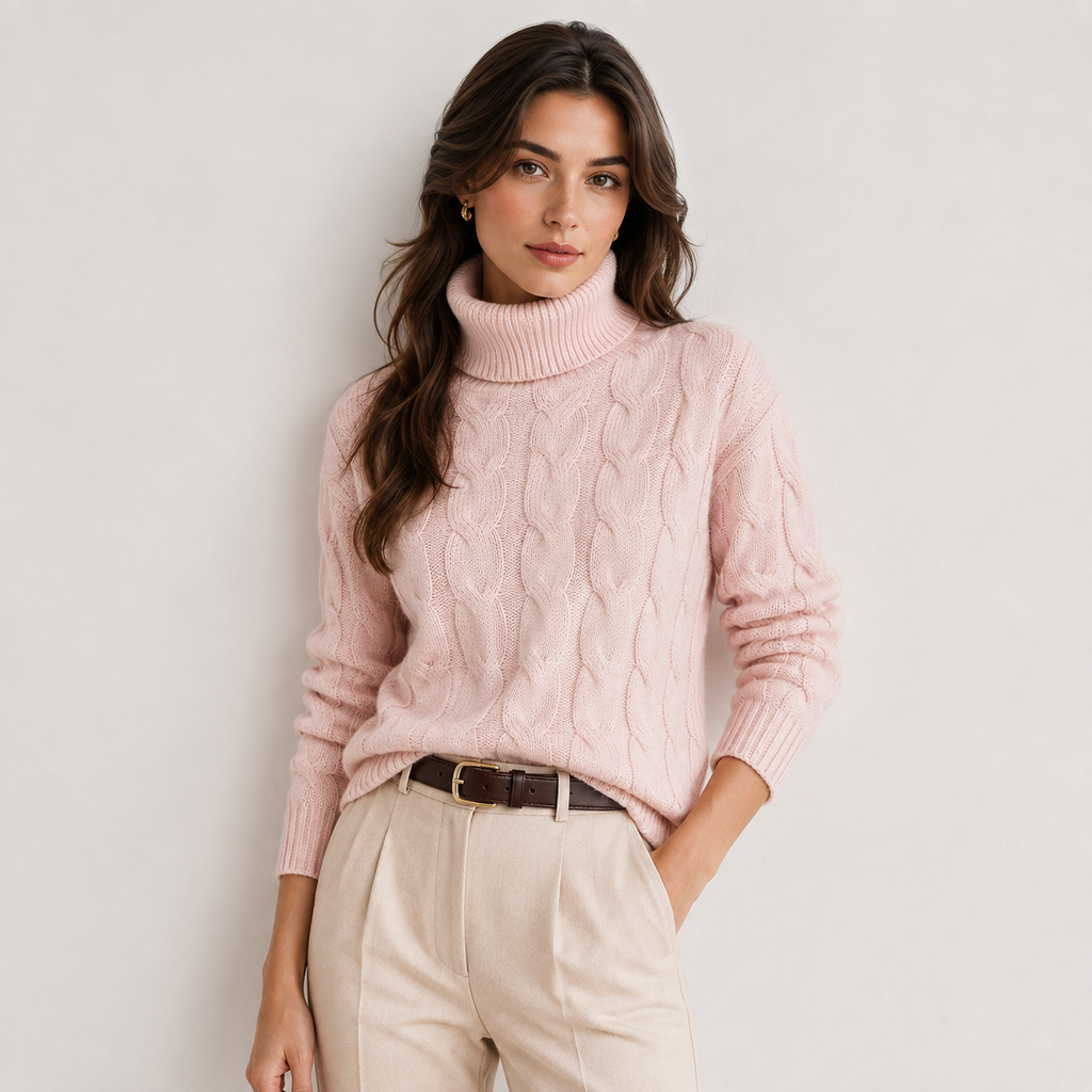 Pull Col Roulé Torsadé Doux en Maille Femme Clémence