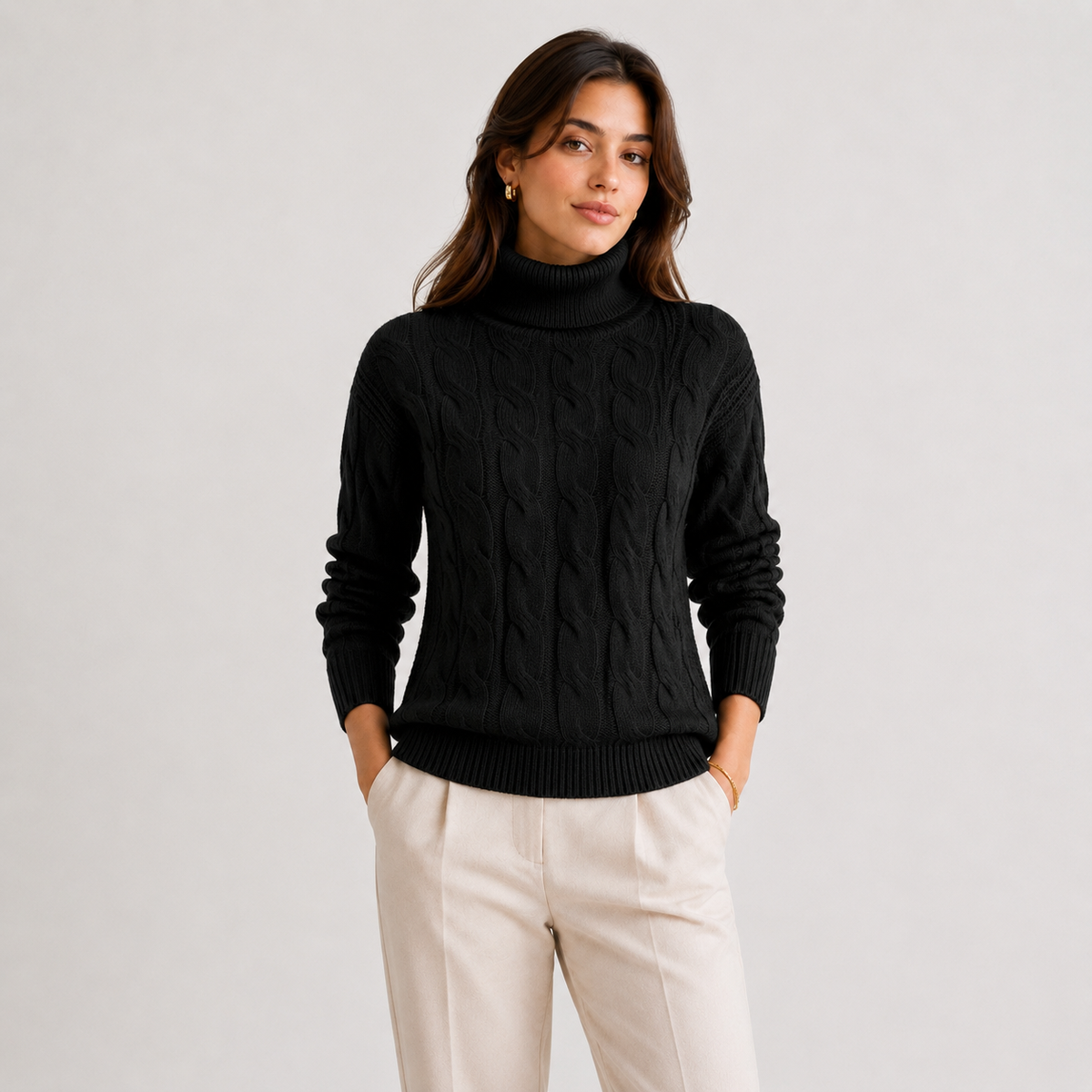 Pull Col Roulé Torsadé Doux en Maille Femme Clémence