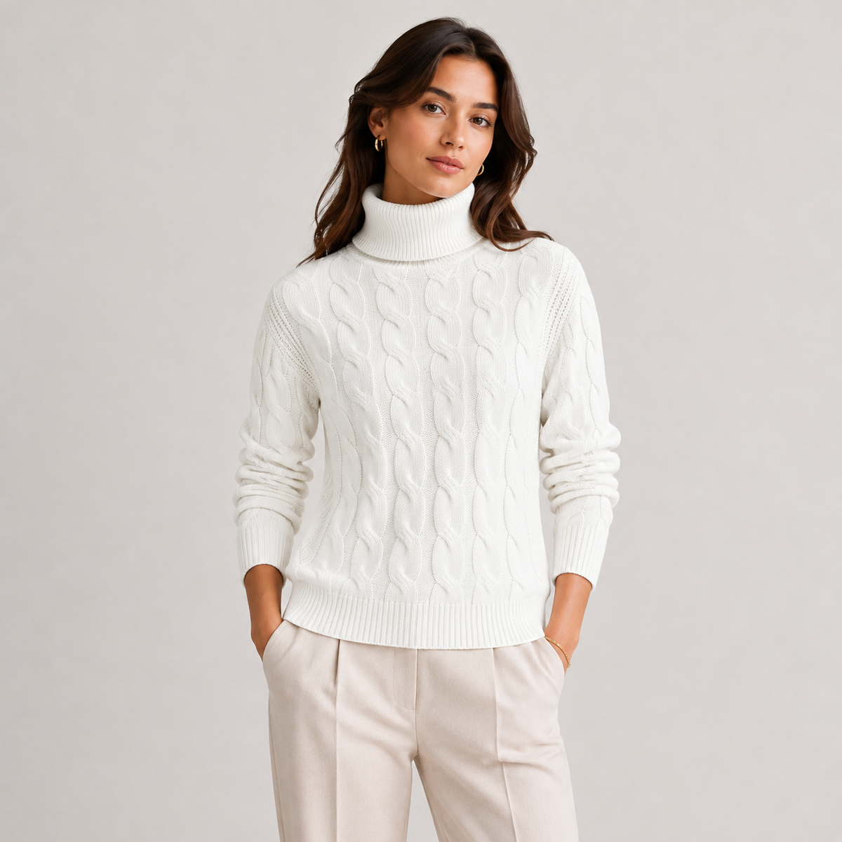 Pull Col Roulé Torsadé Doux en Maille Femme Clémence