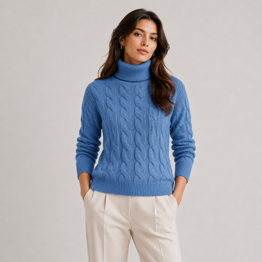 Pull Col Roulé Torsadé Doux en Maille Femme Clémence