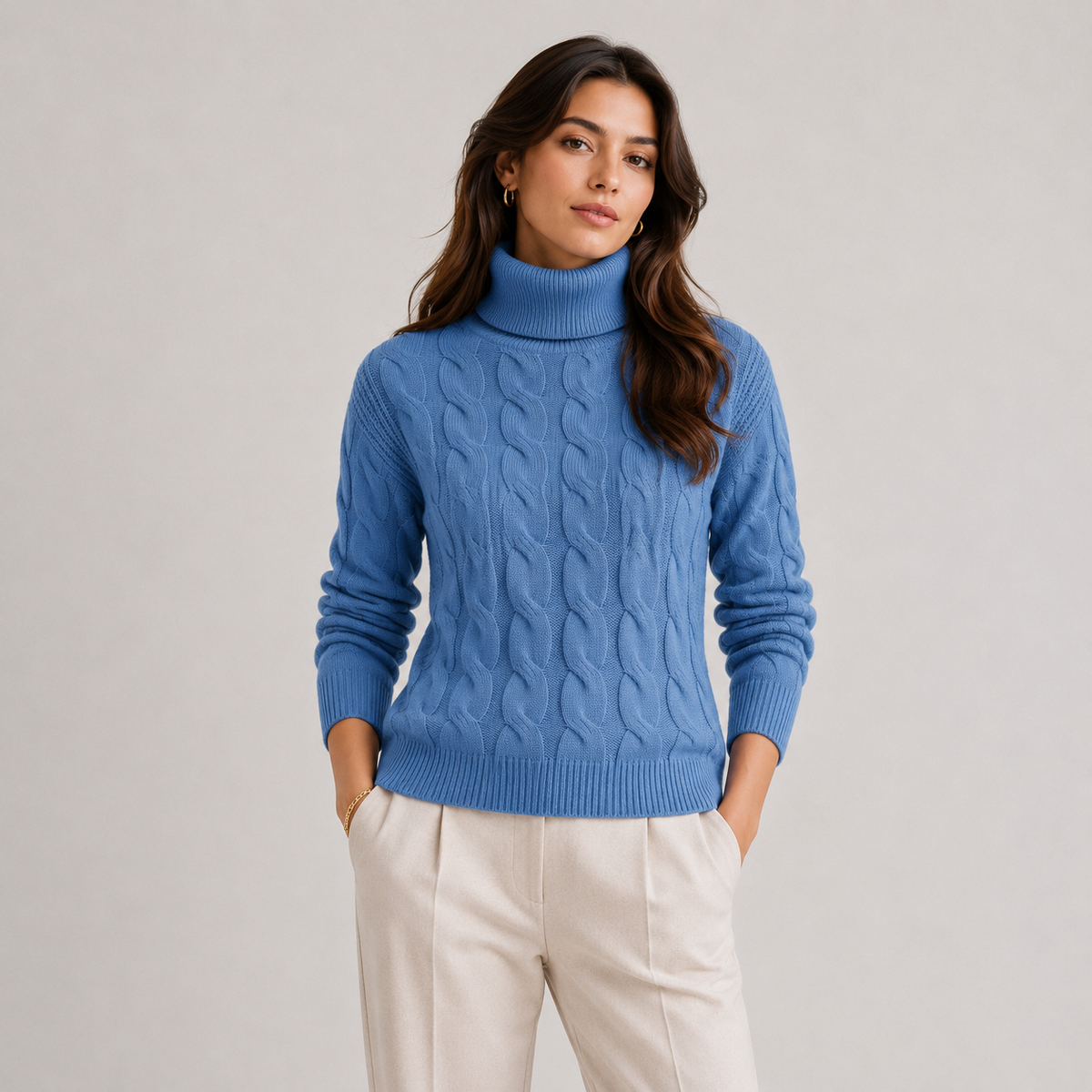 Pull Col Roulé Torsadé Doux en Maille Femme Clémence