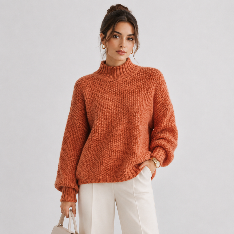 Pull Grosse Maille Col Montant Femme Ambre