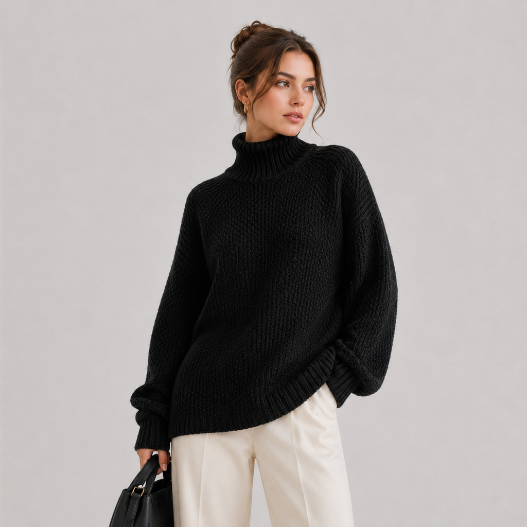 Pull Grosse Maille Col Montant Femme Ambre