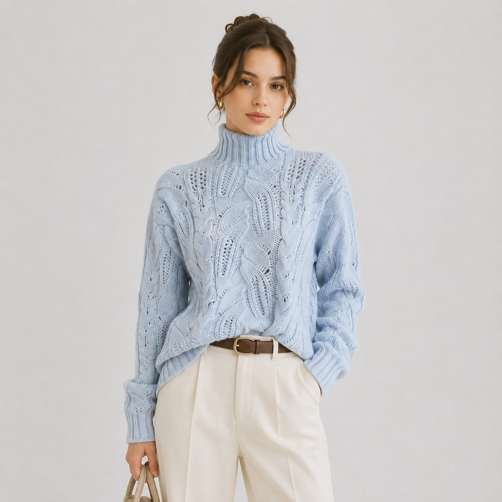 Pull Torsadé Col Roulé Grosse Maille Femme Valentine