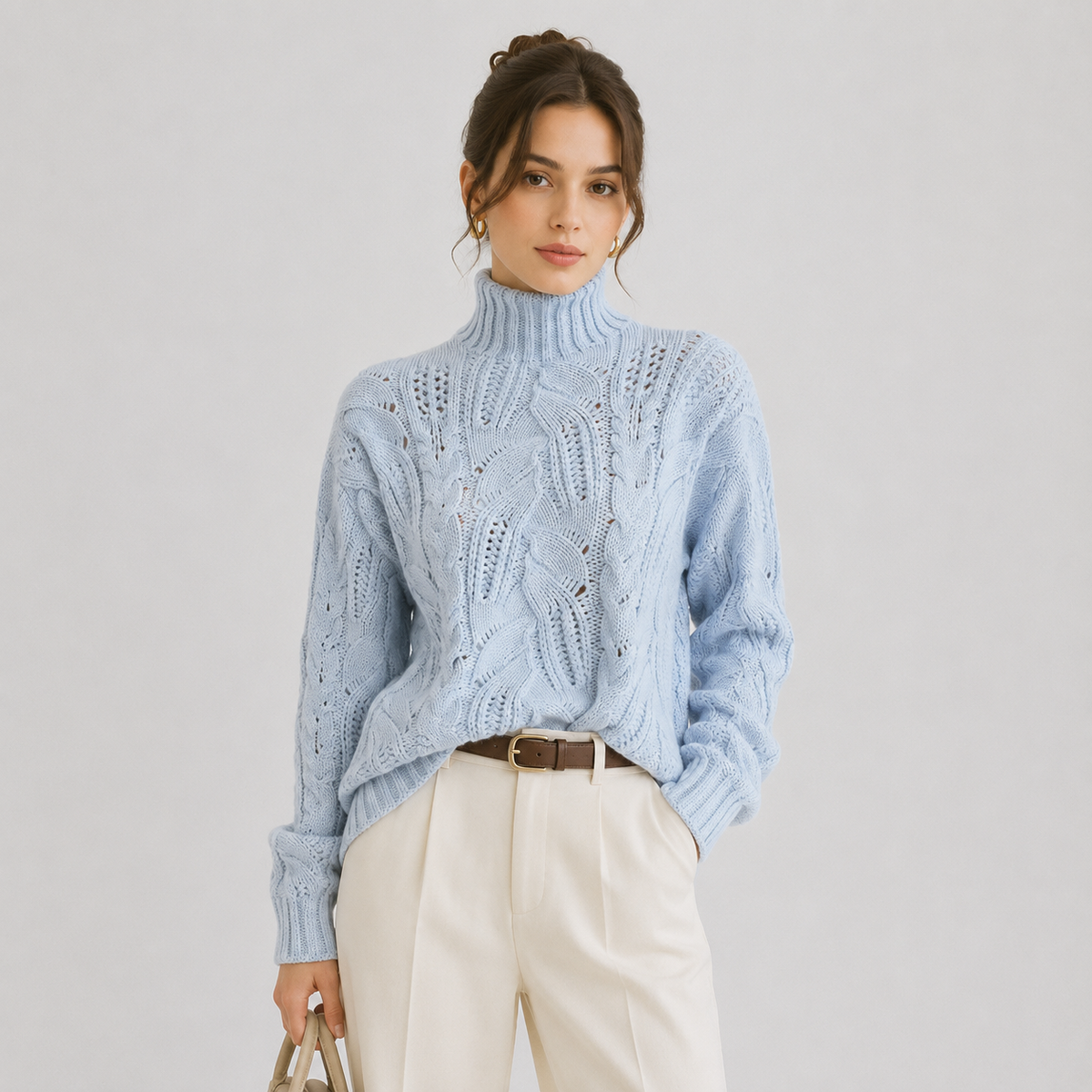 Pull Torsadé Col Roulé Grosse Maille Femme Valentine