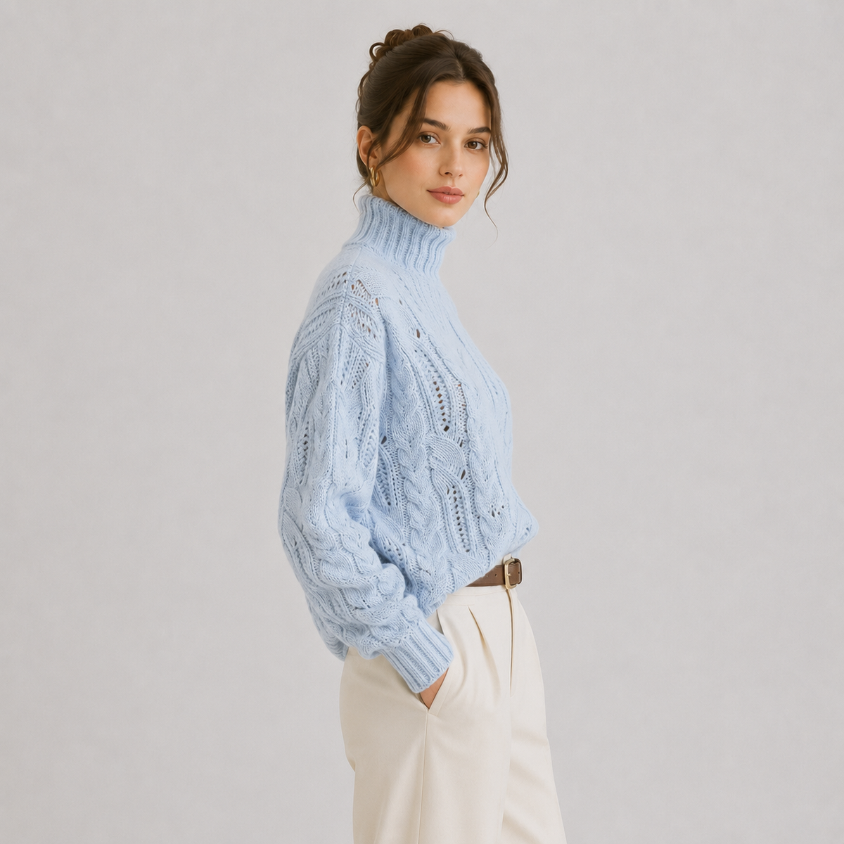 Pull Torsadé Col Roulé Grosse Maille Femme Valentine