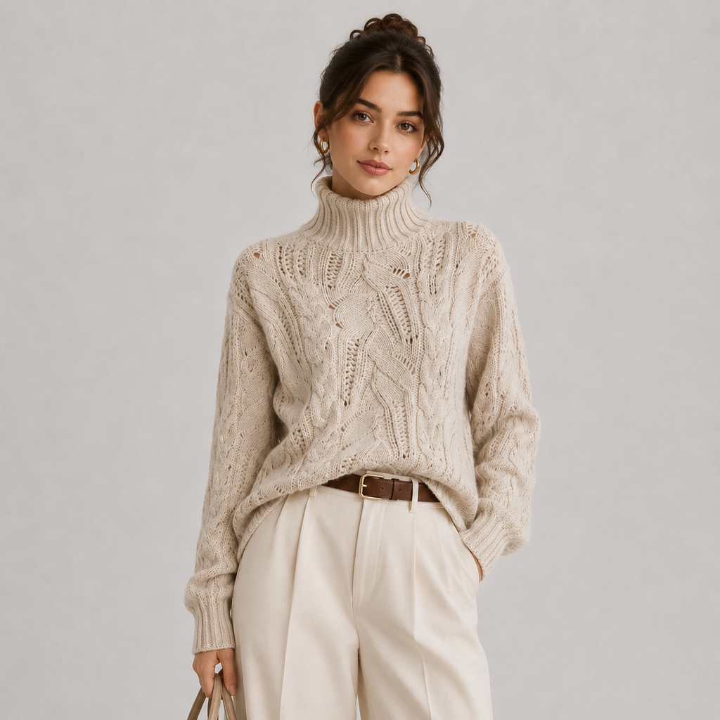 Pull Torsadé Col Roulé Grosse Maille Femme Valentine