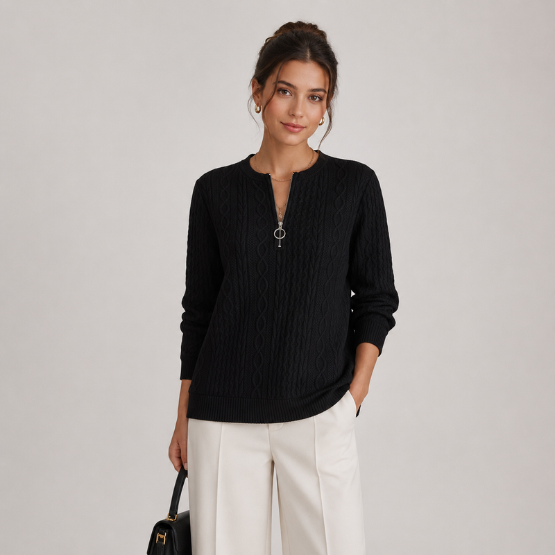 Pull Torsadé Col Zippé en Maille Femme Lina