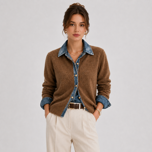 Gilet en Maille Col en Jean Femme Adèle