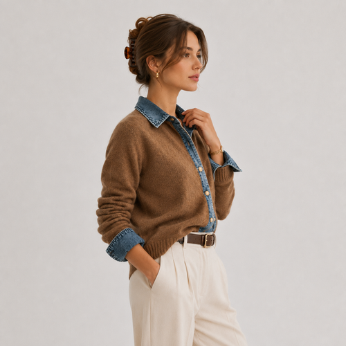 Gilet en Maille Col en Jean Femme Adèle