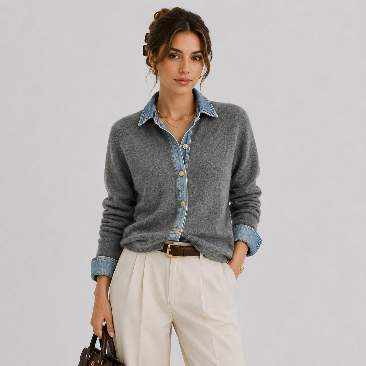 Gilet en Maille Col en Jean Femme Adèle