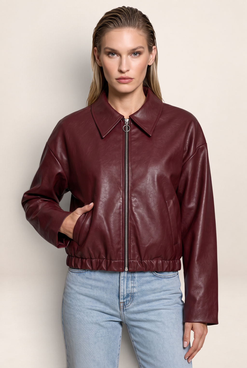 Veste Simili Cuir Bordeaux Femme Tatiana