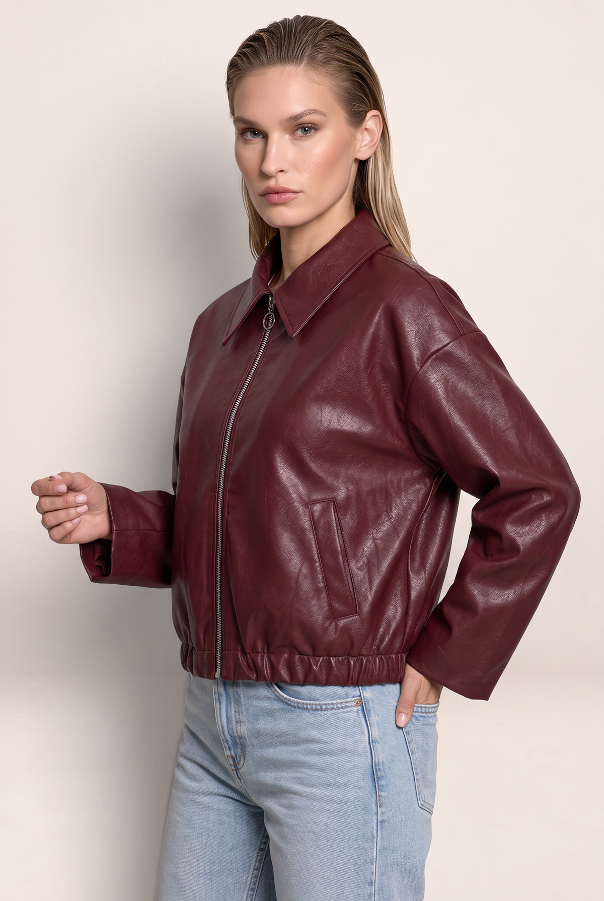 Veste Simili Cuir Bordeaux Femme Tatiana