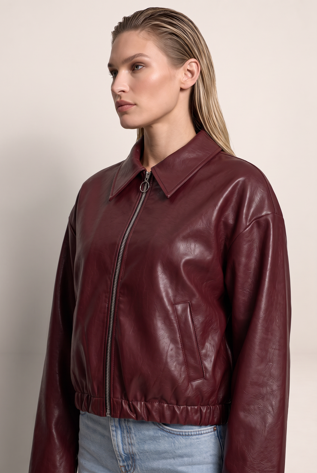 Veste Simili Cuir Bordeaux Femme Tatiana