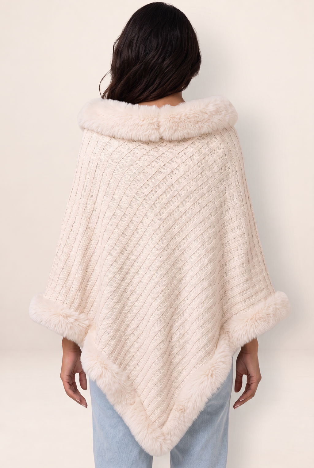 Poncho en Maille Col Fourrure Femme Yseult