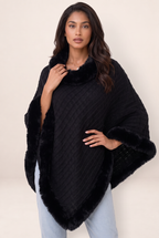 Poncho en Maille Col Fourrure Femme Yseult
