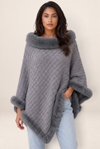 Poncho en Maille Col Fourrure Femme Yseult