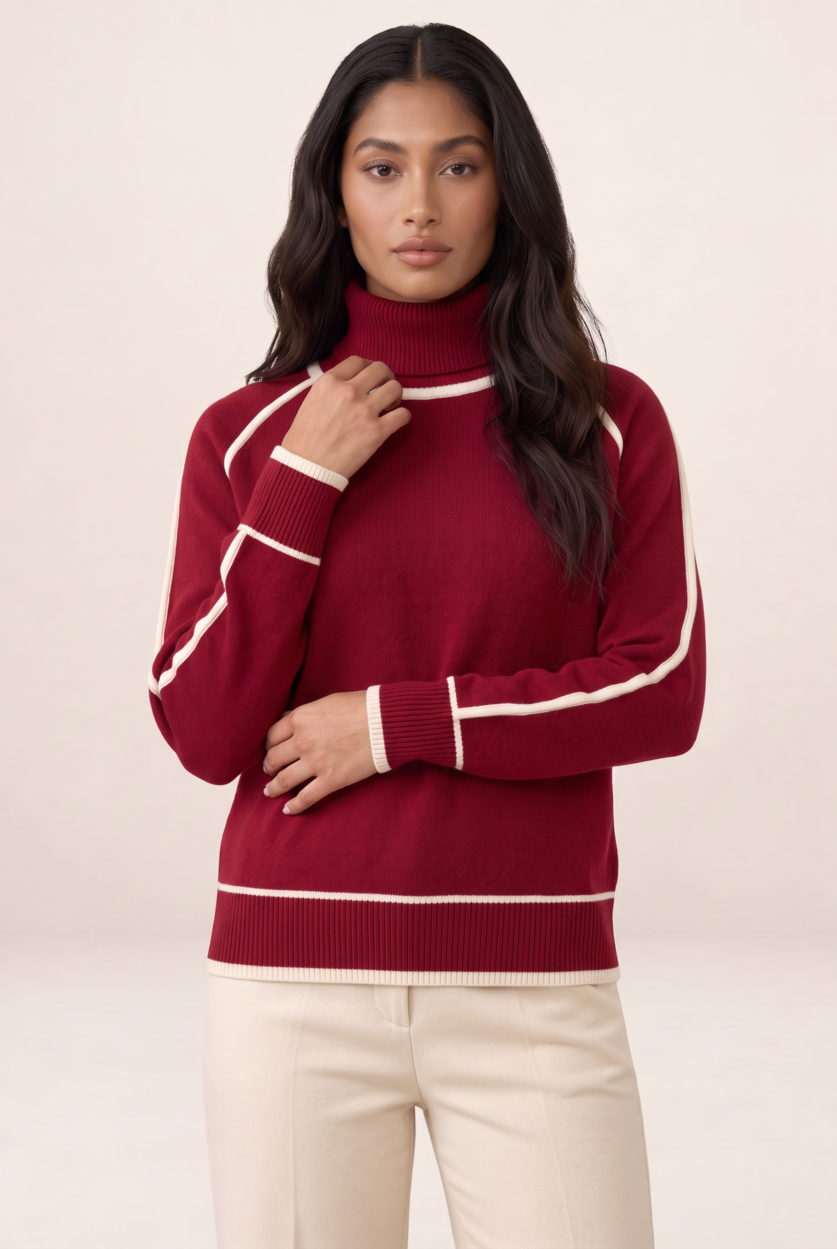 Pull Col Roulé Bicolore Femme Carla