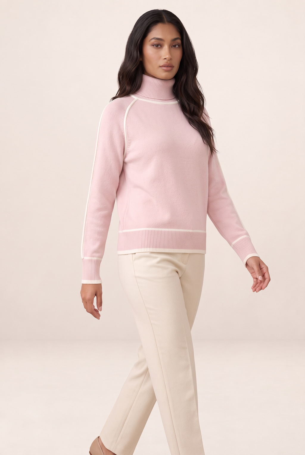Pull Col Roulé Bicolore Femme Carla