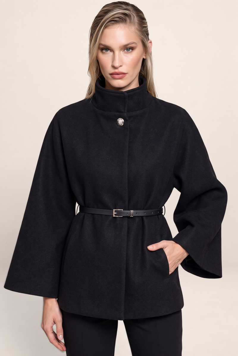 Veste Cape Ceinturée Col Montant Femme Tiphaine