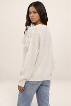 Pull Fleur en Maille Blanc Femme Maya