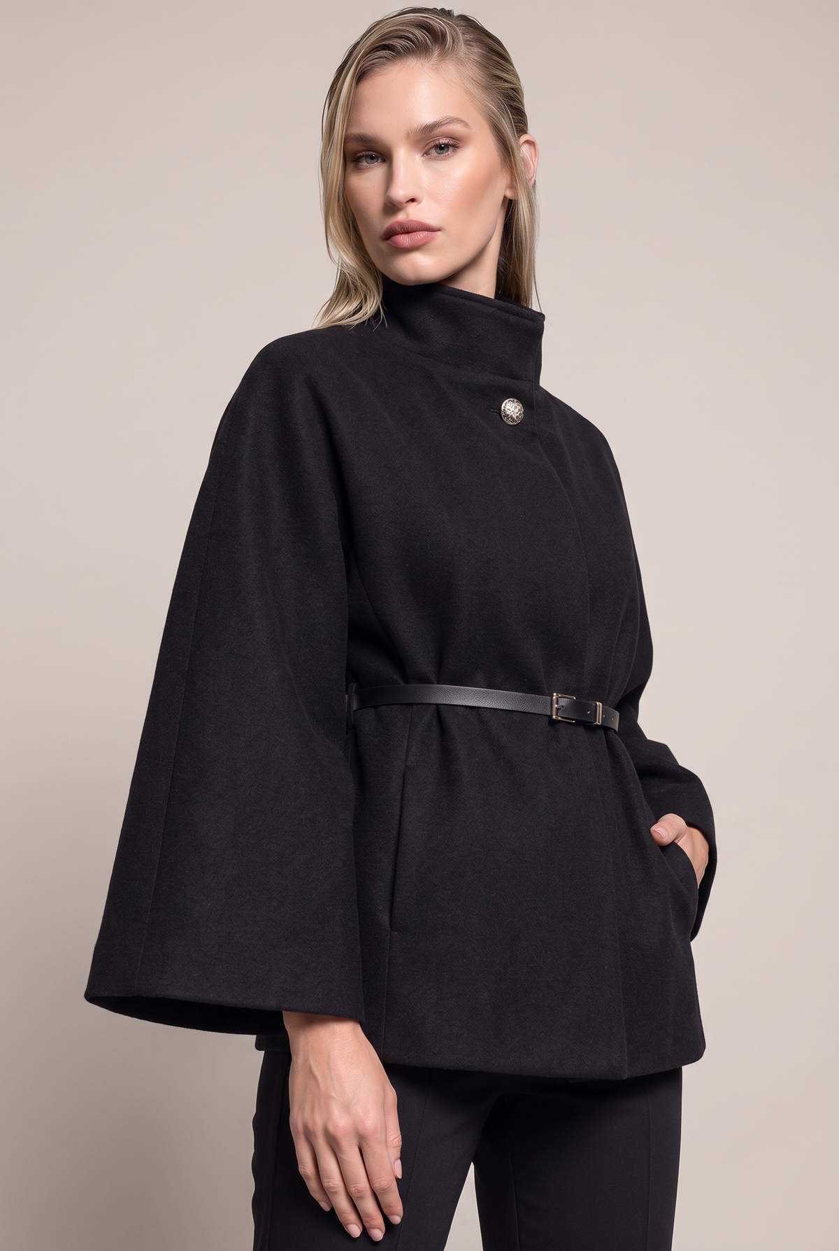 Veste Cape Ceinturée Col Montant Femme Tiphaine