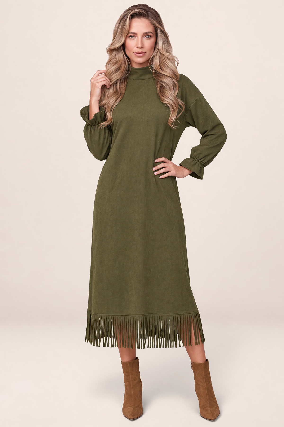 Robe à Franges Manches Longues Femme Jacinthe