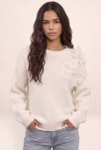Pull Fleur en Maille Blanc Femme Maya