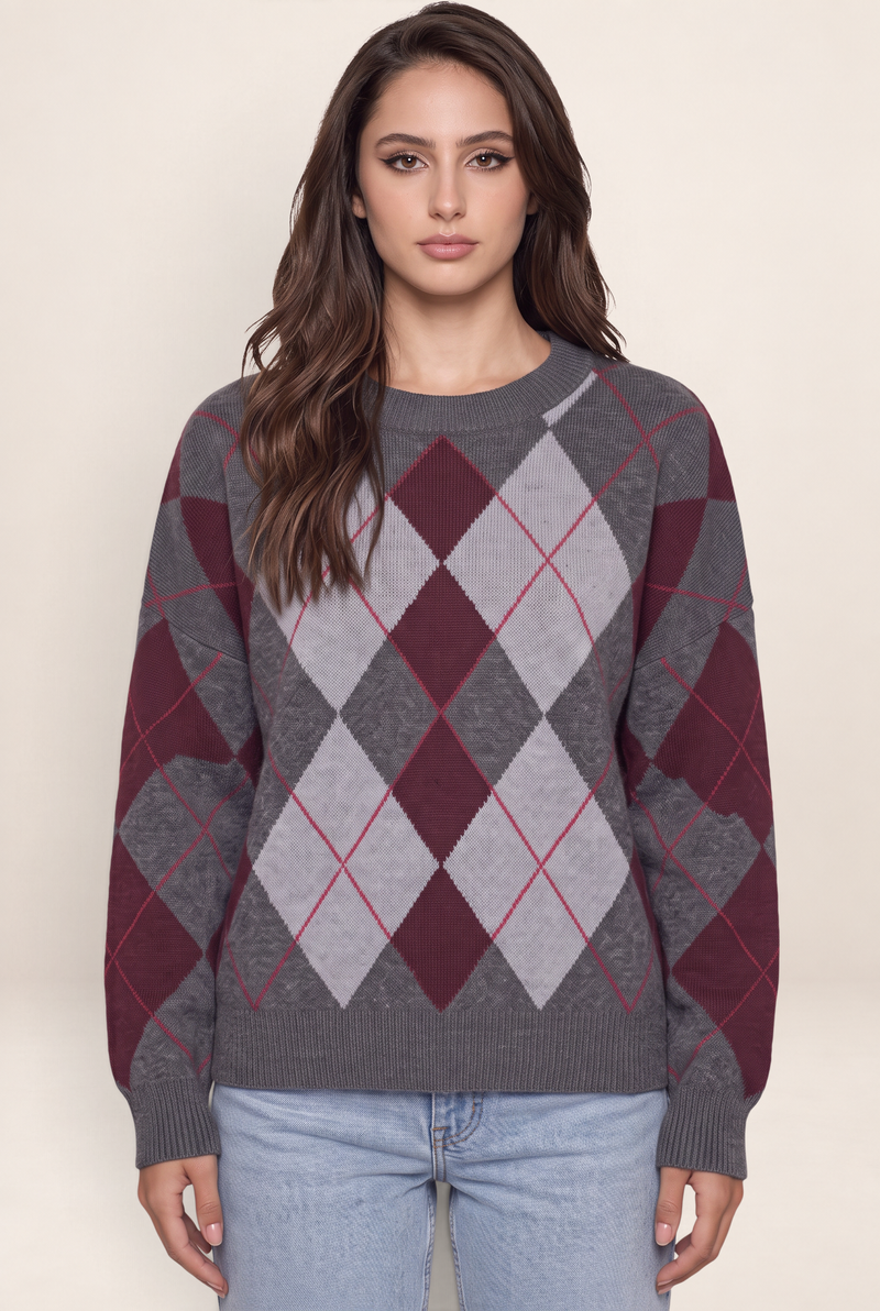 Pull Jacquard à Losanges Femme Elena
