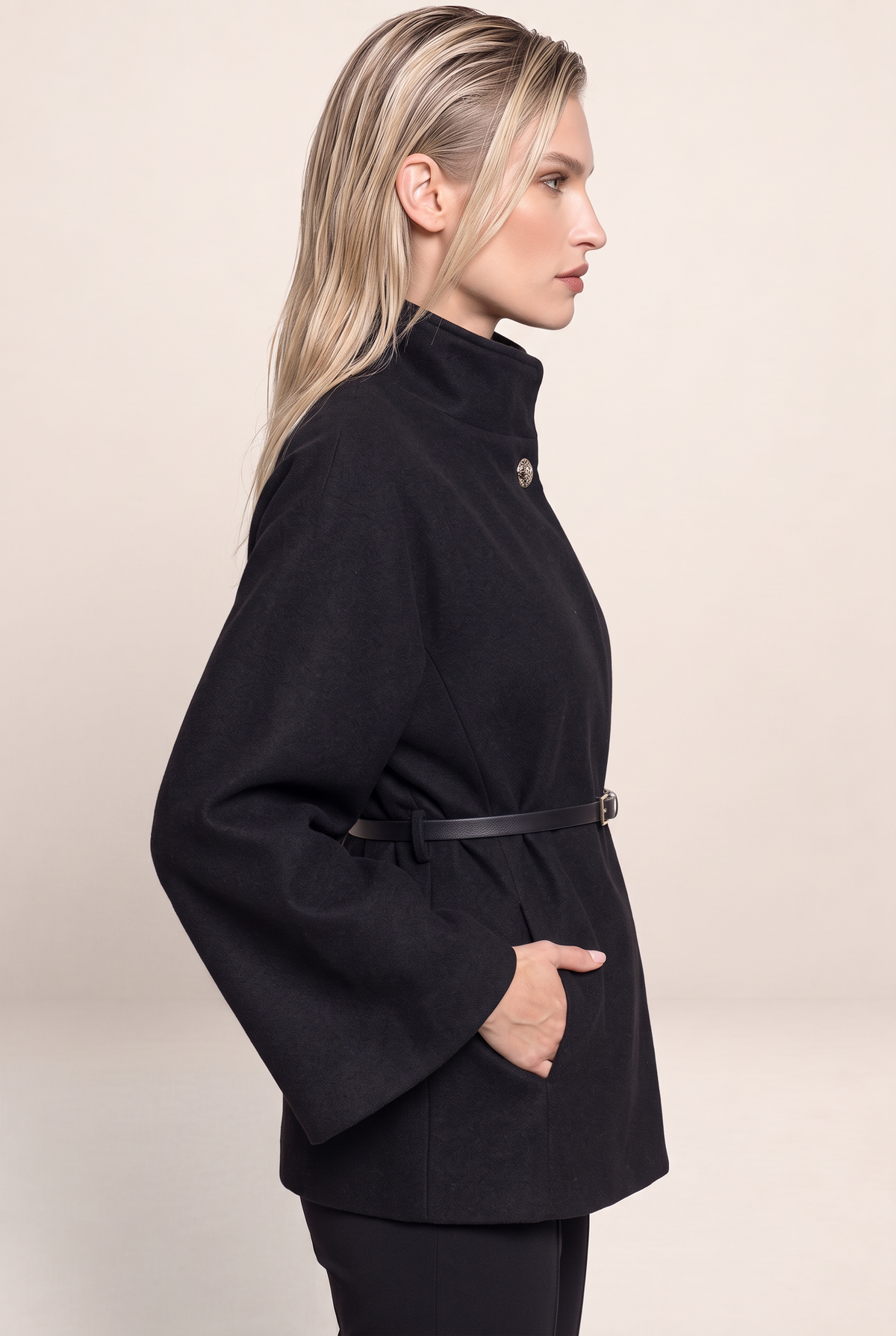 Veste Cape Ceinturée Col Montant Femme Tiphaine
